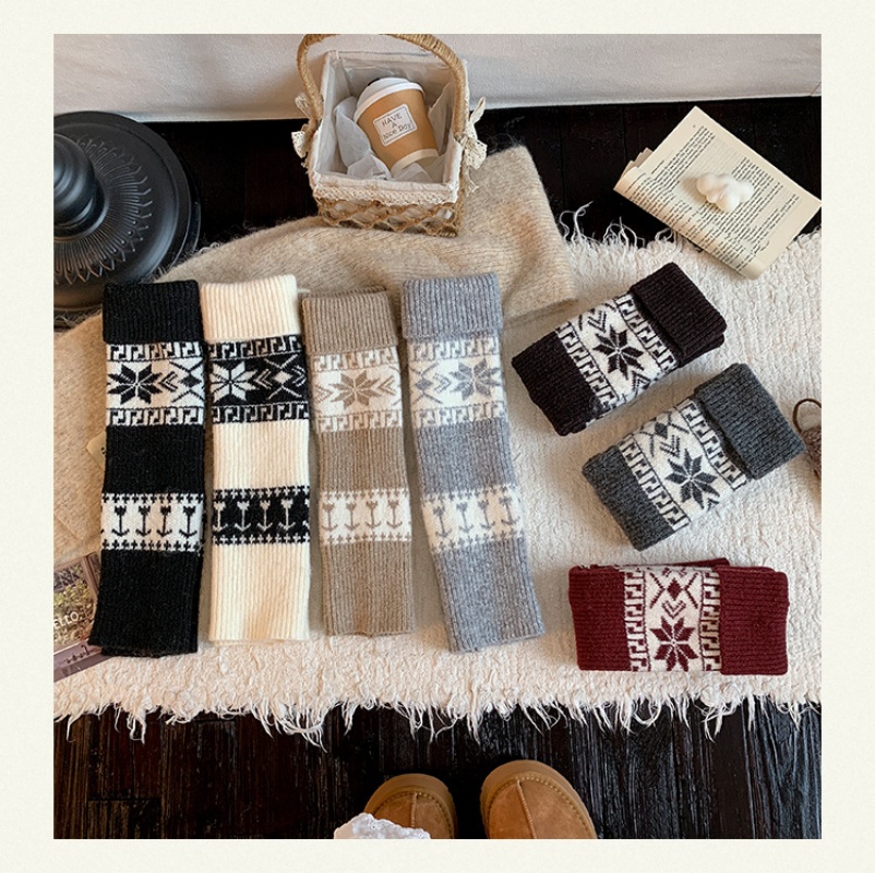 Womens Nordic Fair Isle Knit Leg Warmers Thicken Warm Knitted Foot Cover